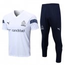 Maillot De Foot Entrainement Marseille Ensemble Complet 2022-2023 Blanc Bleu Pas Cher