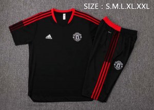 Maillot De Foot Entrainement Manchester United Ensemble Complet 2022 Noir Rouge Pas Cher