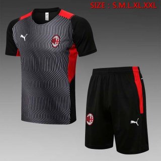 Maillot De Foot Entrainement AC Milan Ensemble Complet 2022 Gris Noir Pas Cher