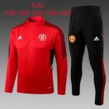 Enfant Survetement Training Manchester United 2023 Rouge Noir Pas Cher