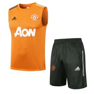 Maillot De Foot Manchester United Sans Manches Ensemble Complet 2022 Orange Pas Cher