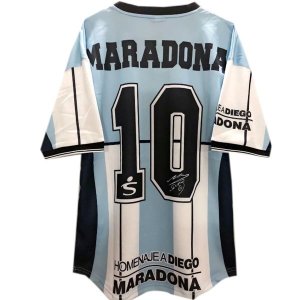 Maillot De Foot Argentine NO.10 Maradona Domicile Retro 2001 Bleu Pas Cher