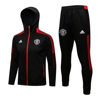 Sweat Shirt Capuche Manchester United 2022 Noir Rouge Pas Cher