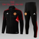 Enfant Survetement Manchester United 2023 Noir Rouge Pas Cher